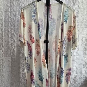 Womens Colorful Feather Print Kimono One Size